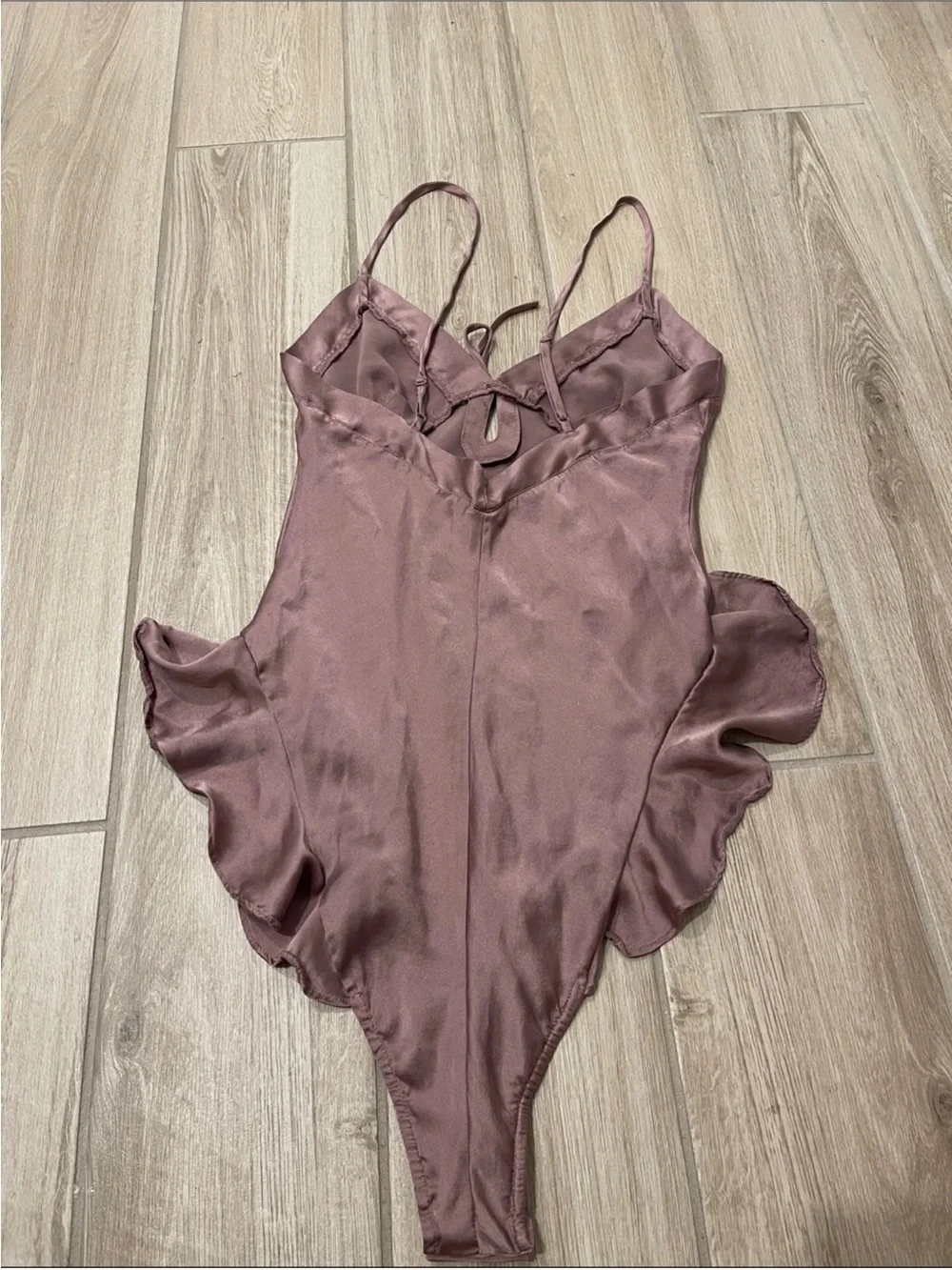 Skims Silk Stretch Teddy Rose Pink One Piece Ruffle Bow Lingerie Bodysuit Sz XS